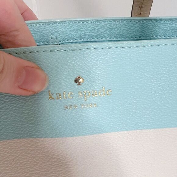 Kate Spade Hawthorne Lane Grace Blue White Striped Leather Tote Bag Shoulder Bag - Picture 8 of 10